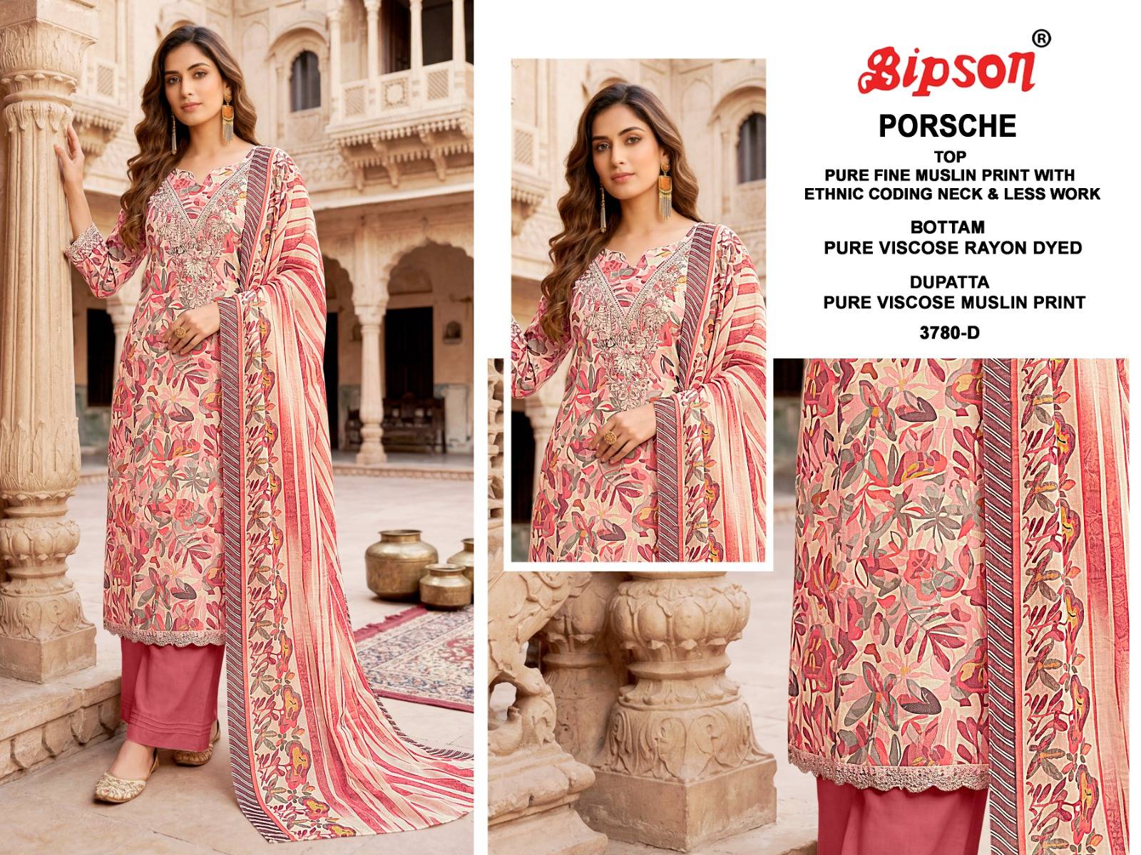 PORSCHE 3780 By BIPSON PRINTS Stylish Beautiful Colourful PREMIUM MUSLIN Dresses At Wholesale Price
